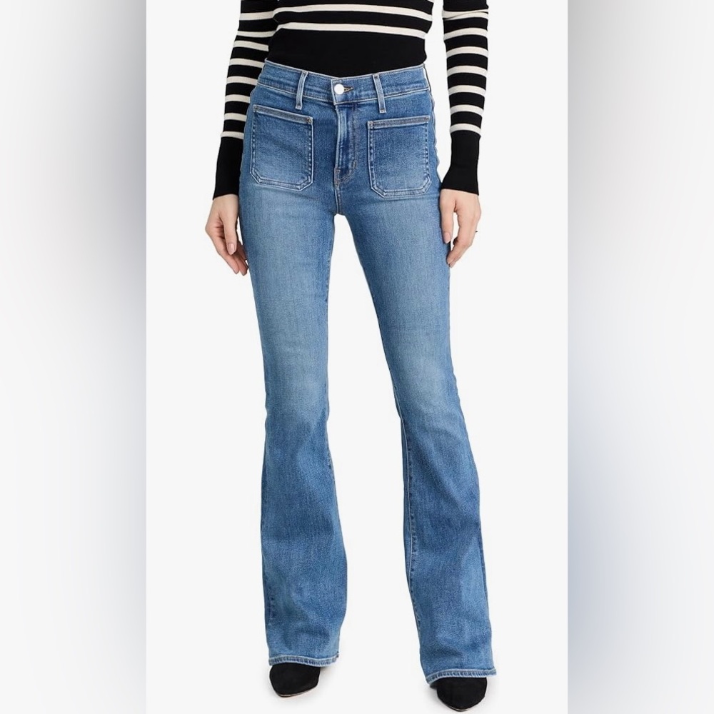 Veronica Beard Beverly Skinny Flare Jeans with Patch